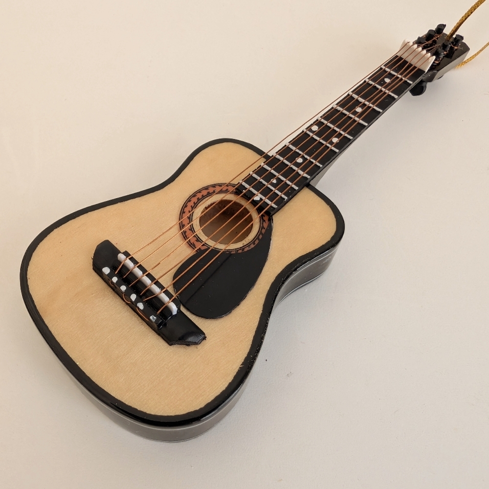 NEW 5" Miniature Handmade Wood Acoustic Guitar Ornament Doll House Accessories